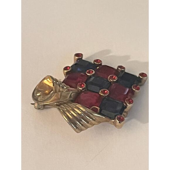 Vintage Rhinestones Mid-Century Brooch Gold-Tone Bow - Picture 4 of 10